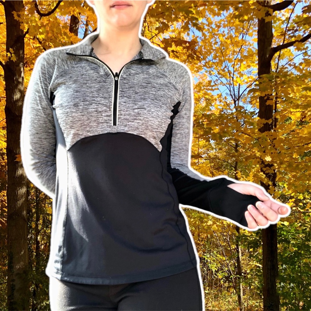 Reebok Quarter-Zip Black and Heather Gray Running Sweatshirt, Size M